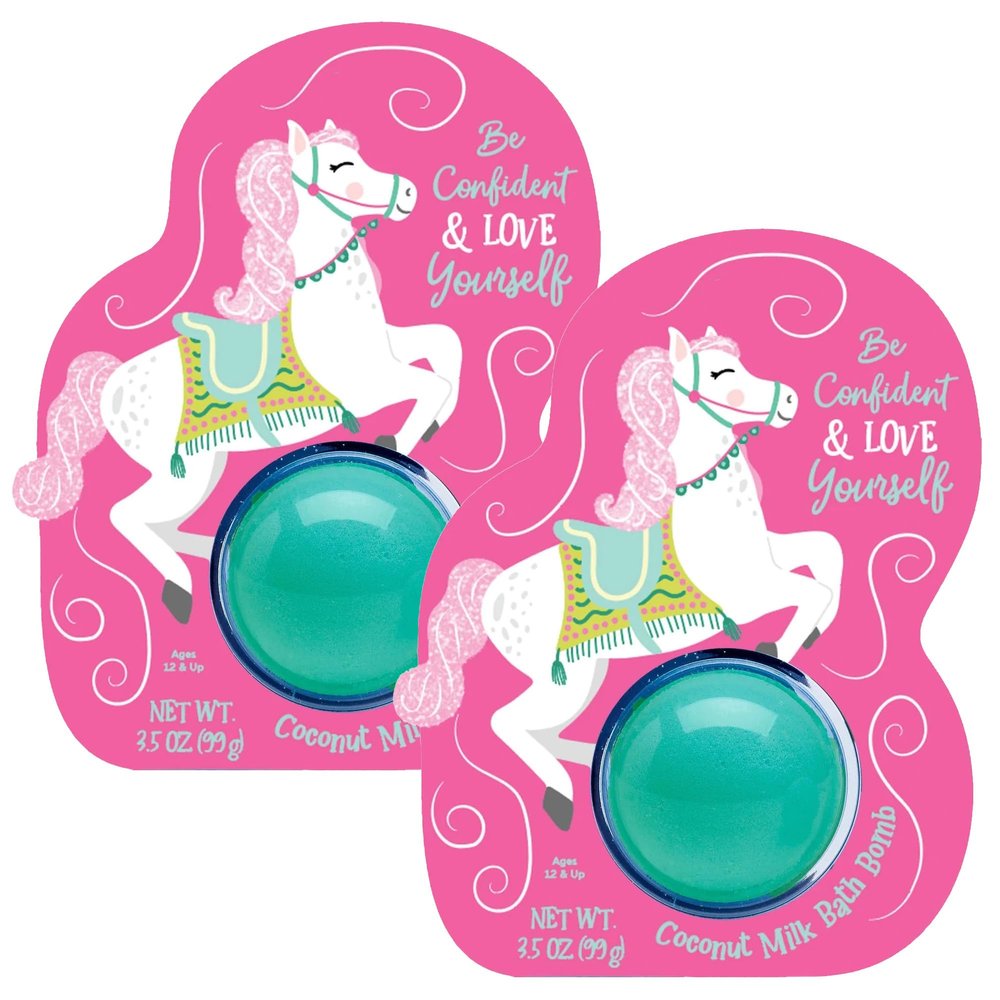 Cait + Co Relaxing Bath Bomb Giftable, 3.5 Ounce Coconut Milk Recipe, Amber and Moss Scent, Horse - Pack of 2