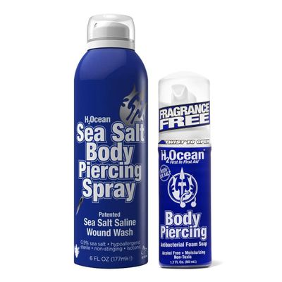 H2Ocean Sea Salt Body Piercing Spray 6oz + Body Piercing Foam Soap Sea Salt Piercing Aftercare 1.7oz