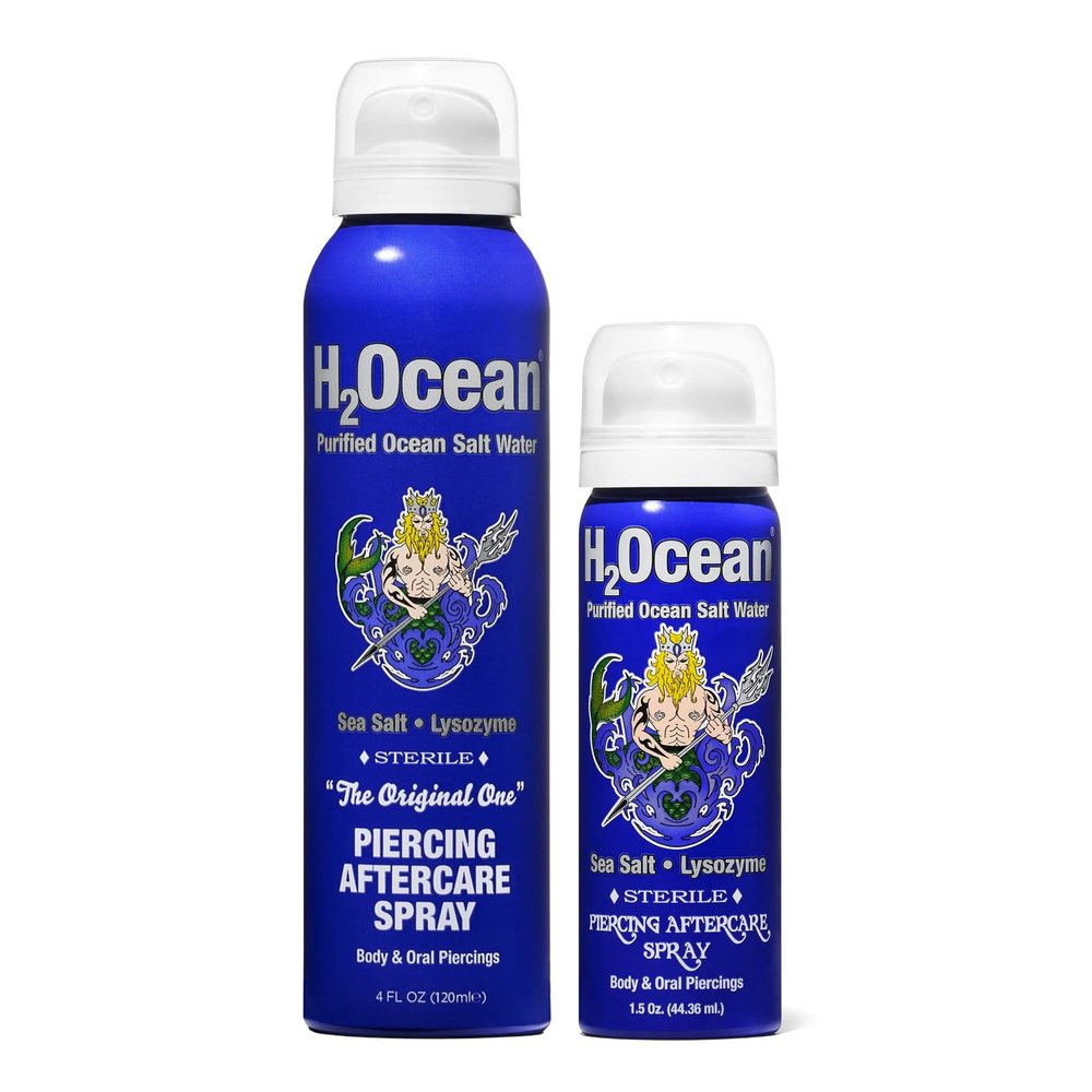 H2Ocean Piercing Aftercare Spray Sea Salt Saline 4oz + Piercing Aftercare Sea Salt Spray 1.5oz