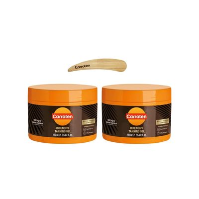 Carroten Intensive Tanning Gel | Browning Tan Accelerator | Non-Greasy, Water-Resistant with Carrot & Coconut Oil | Vitamin A & E For Moisture & Hydration | 5 Fl Oz (2 Pack) + Spatula
