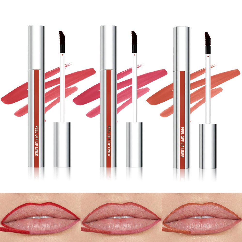 Caedelfly 3Pcs Peel Off Lip Liner Stain Set Long Lasting,Tattoo Lip Stain Lips Gloss Peel Off Lipstick, Waterproof, Transfer-Proof, High Pigmented Matte Finish Peel Off Lips Stain Makeup for Women