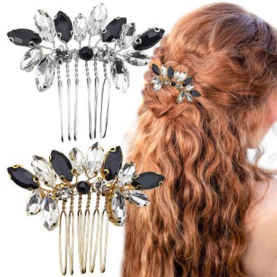 2 PACK Small Crystal Hair Accessories, Bride Wedding Hair Combs, Gold Black White Rhinestone Silver Hair Comb Pins Pieces, for Women's Wedding Party
