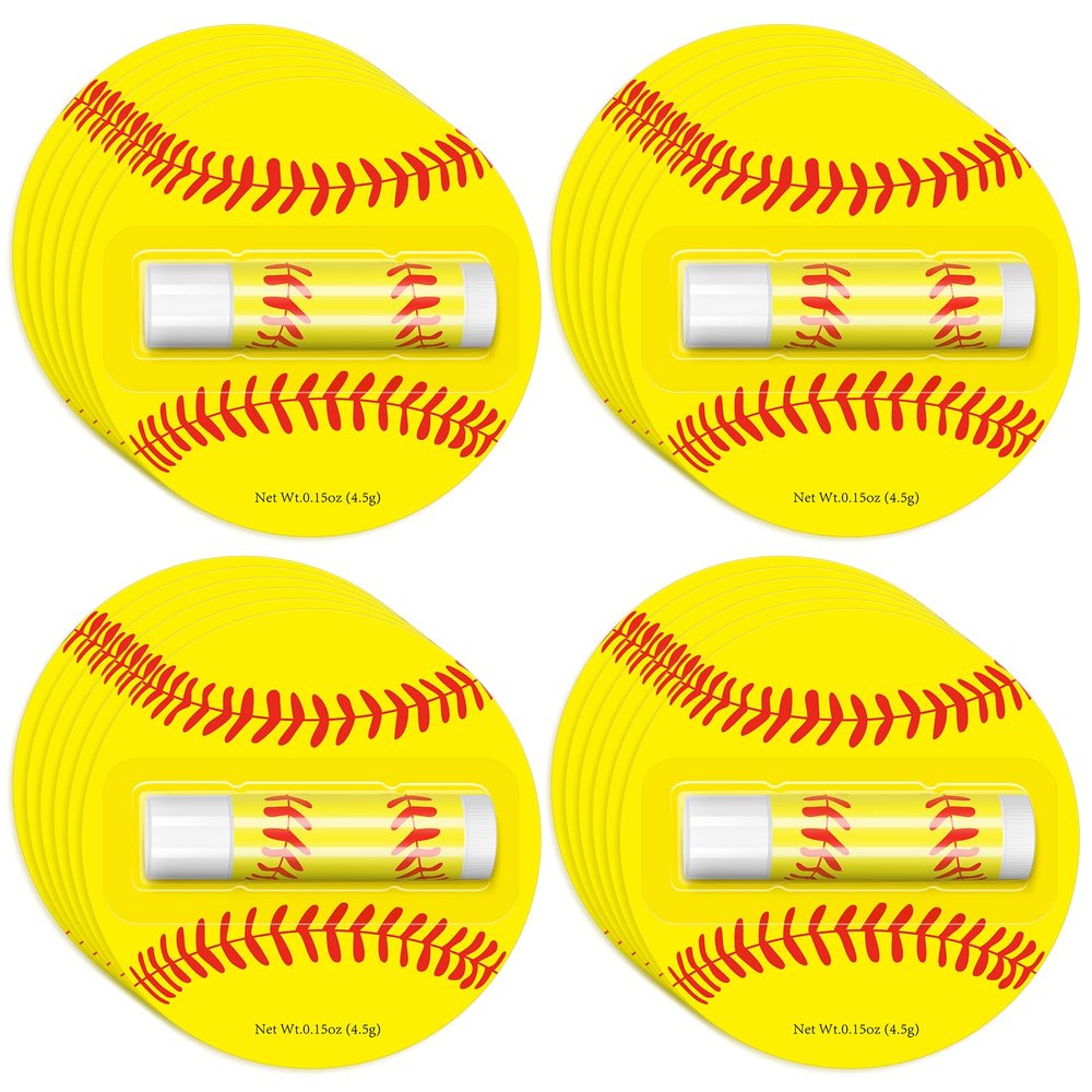 24 Pack Softball Chapstick for Softball Stadium Party Bulk Gifts,Beeswax Moisturizing Lip balm,Vanilla Flavor Plumping Lip balm for softball Team Girls kids Men Women Sports Lovers