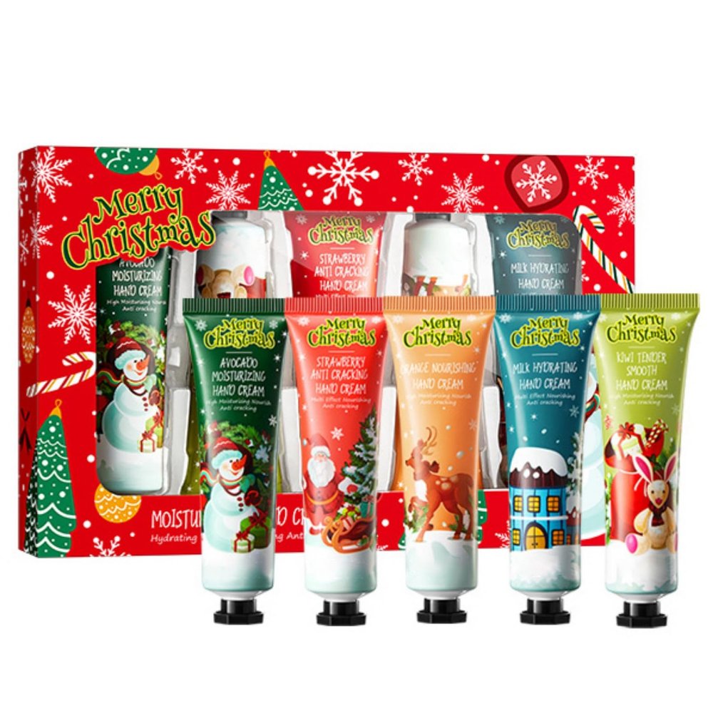 Hand Cream Christmas Gift Set, 5pcs Mini Natural Moisturizing Fruity Travel Size Hand Lotions for Dry Skin, Moisturizing Hand Lotion for Dry Skin, Cute Christmas Stocking Stuffers For Girls Women