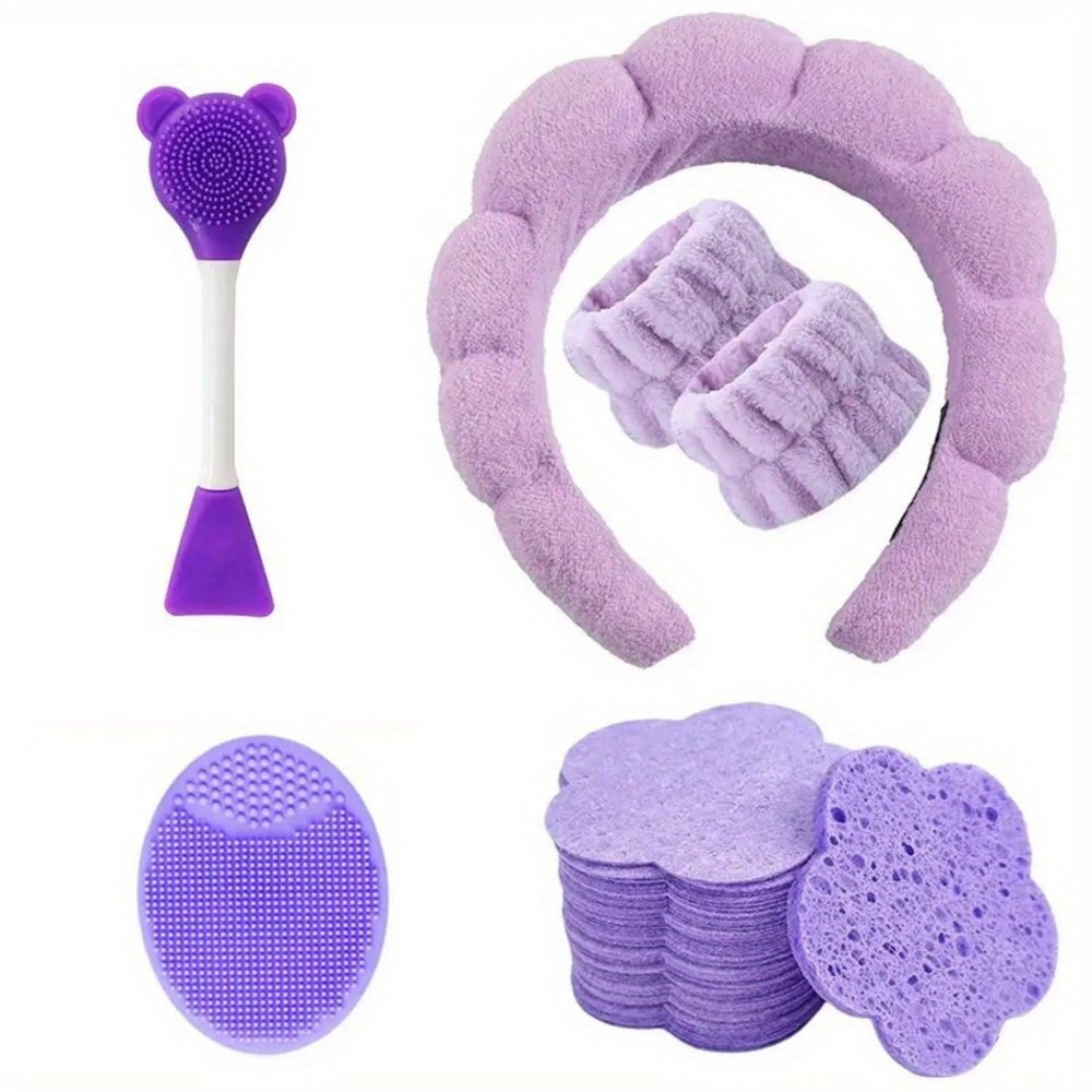 45pcs Facial Cleaning Set, Including Facial Hair Band Wrist Strap, Flower Shaped Cleaning Sponge, Silicone Cleaning Brush, Facial mask Brush, Used for Cleaning, Pore Exfoliation and Makeup Removal