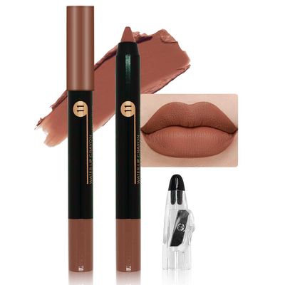 JUAAZIN Nude Brown Matte Lip Liner Crayon with Sharpener - Waterproof Smudgeproof Long-Wear Lip Pencil, Creamy Pigmented Lip Crayon for Women, 12HR Stay Silky Velvet Lip Liner 11#