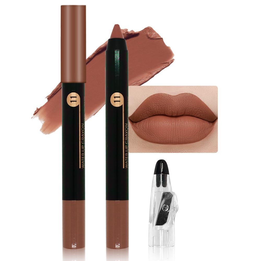 JUAAZIN Nude Brown Matte Lip Liner Crayon with Sharpener - Waterproof Smudgeproof Long-Wear Lip Pencil, Creamy Pigmented Lip Crayon for Women, 12HR Stay Silky Velvet Lip Liner 11#