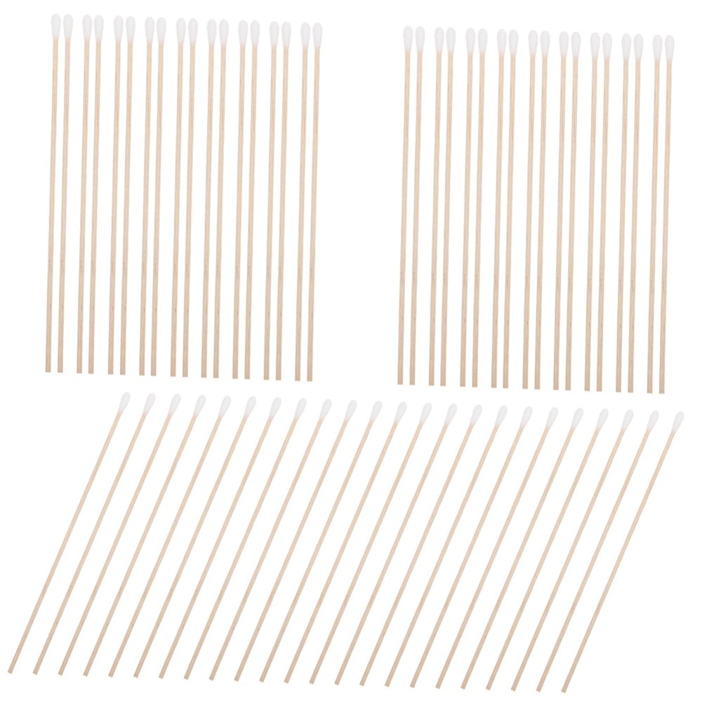 SKISUNO 100pcs Long Wood Handle Cotton Swabs Ear Cleaning Makeup Tool Cotton Buds Sanitary Round Tip