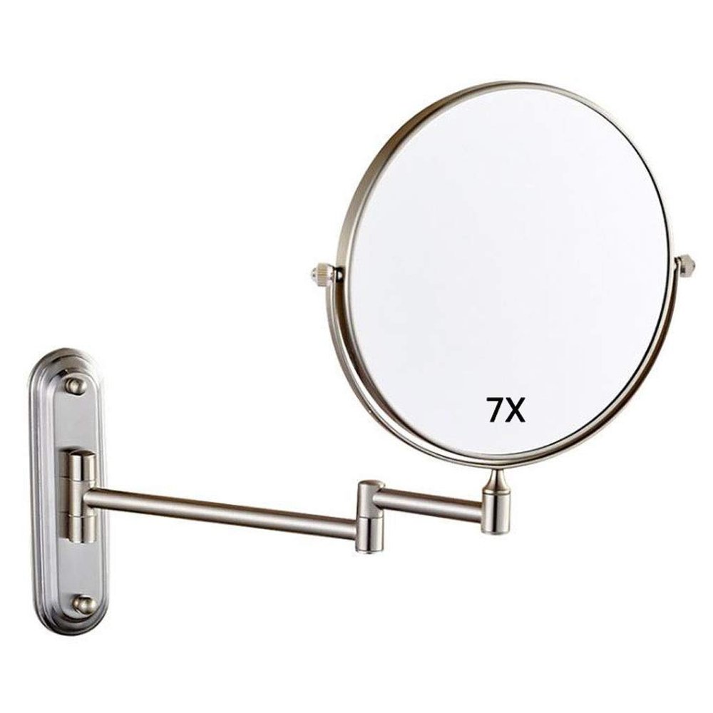 PDOLIGBDN Vanity Mirror, Makeup Mirror Vanity Mirror Wall Mounted Shaving Cosmetic Mirror Extending Folding Double Sided 7X Magnification Bathroom Cosmetic Mirror(C,6 inch)