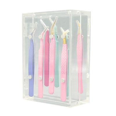 Acrylic Tweezers Holder, 155 x 98 x 49mm Magnetic Stand Display Organizer for 8 Tweezers Transparent Eyelash Extension Tweezers Stand for Salon and Home Use