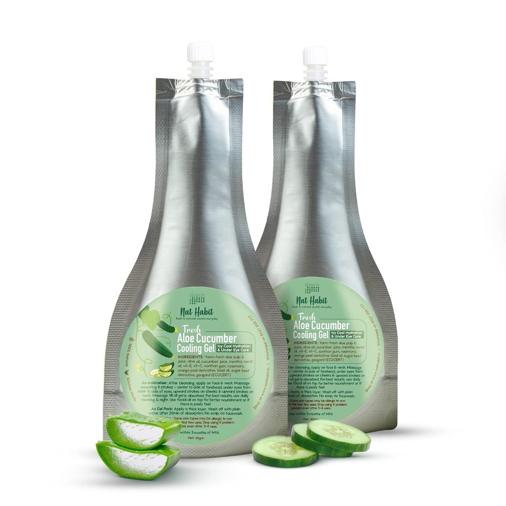 Na-t/Habit Fresh Aloe Cucumber Cooling Face Gel For Cool Hydration & Under-Eye Care, 100% Natural & Glycerin Free - 80 gm Each (Pack of 2)