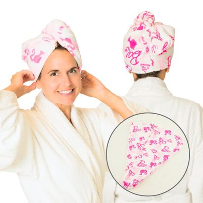 Barbie Microfiber Hair Towel Wrap Turban for Bath/Beauty/Travel for Straight, Wavy & Curly Hair, 2 Pack, Valentine's Day Gift (Officially Licensed Product) by Franco