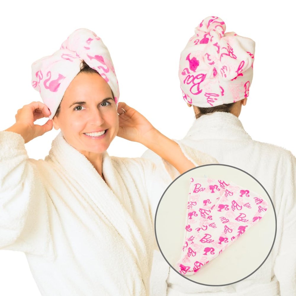 Barbie Microfiber Hair Towel Wrap Turban for Bath/Beauty/Travel for Straight, Wavy & Curly Hair, 2 Pack, Valentine's Day Gift (Officially Licensed Product) by Franco