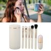 6 Pieces Makeup Brush Set Portable Synthetic Brushes Set with Storage Bucket, Mirror Lid, Travel Makeup Brush Set for Makeup Beginners (White) view 4