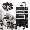 Naturalpowev Rolling Makeup Train Case Large Storage Cosmetic Trolley, Large Capacity Trolley Makeup Travel Case with Swivel Wheels Salon Barber Case Traveling Cart Trunk, Black view 1