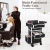 Naturalpowev Rolling Makeup Train Case Large Storage Cosmetic Trolley, Large Capacity Trolley Makeup Travel Case with Swivel Wheels Salon Barber Case Traveling Cart Trunk, Black view 2