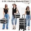 Naturalpowev Rolling Makeup Train Case Large Storage Cosmetic Trolley, Large Capacity Trolley Makeup Travel Case with Swivel Wheels Salon Barber Case Traveling Cart Trunk, Black view 3
