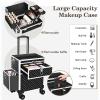 Naturalpowev Rolling Makeup Train Case Large Storage Cosmetic Trolley, Large Capacity Trolley Makeup Travel Case with Swivel Wheels Salon Barber Case Traveling Cart Trunk, Black view 4