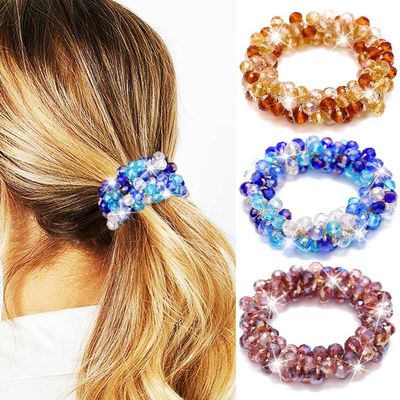 Banatra Beaded Hair Ties Rhinestone Hair Scrunchies Fancy Ponytail Holders Hair Accessories for Women and Girls (Pack of 3)
