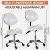 Saddle Stool Chair with Back Support, Adjustable Height 33-38in Seat Cushion 14.5in Rolling Saddle Ergonomic Stool Heavy Duty for Clinic Dentist Spa Massage Salons Studio (White) view 2