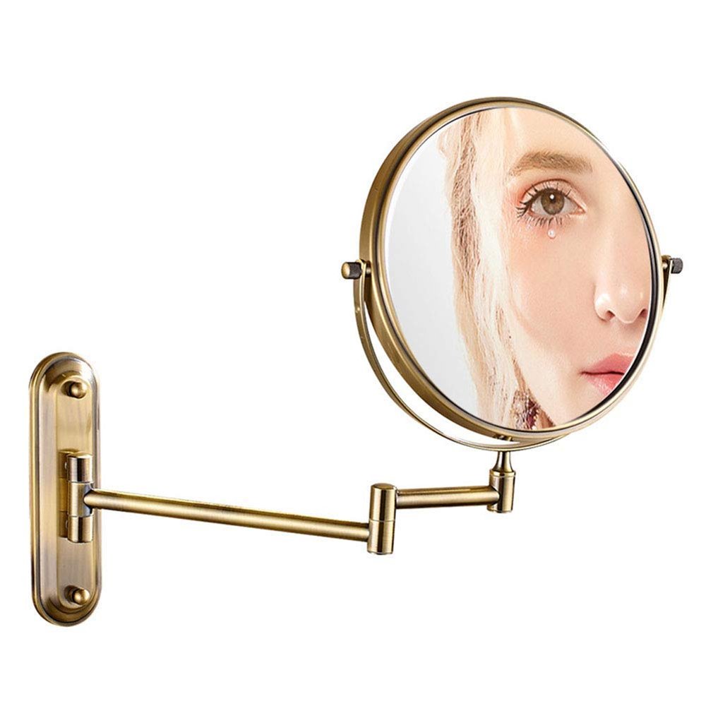 PDOLIGBDN 6/8-Inch Wall Mounted Makeup Mirror with Magnification, Double Sided Swivel Vanity Mirror, 360 Degree Swivel, Extendable Arm, for Bathroom, No Light, Antique Copper(8in,7X)