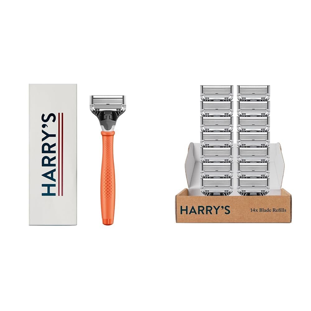 Harry's Razors for Men, 1 Handle and 15 Razor Blade Refills (German-Engineered Blades with Lubricating Strip and Precision Trimmer)