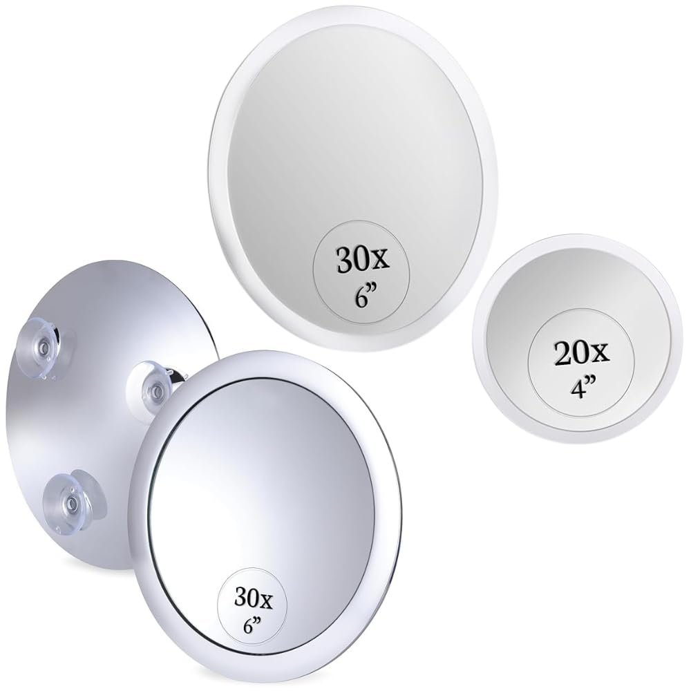 30X Magnifying Makeup Mirror - Stick On, Ultra Portable Travel Cosmetic Mirror (Chrome) & 30X & 20X Magnifying Mirror Set for Makeup - Ultra Precise, Strong Suction, Stick On Bathroom Mirror Bundle