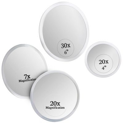 20X & 7X Magnifying Mirror Set Combo with 3 Suction Cups Each - Compact & Travel Ready (Glass) & 30X & 20X Magnifying Mirror Set for Makeup - Ultra Precise, Strong Suction, Bathroom Mirror Bundle