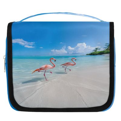 Ourtheme Beach Flamingos Traveling Toiletry Bag for Women Men Portability Hanging Makeup Bag Shaving Bag for Travel Toiletries Cosmetics Organizer