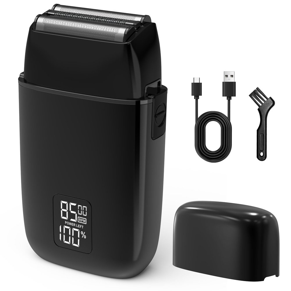 Electric Razor for Men, Electric Foil Shavers with 3 Blade Heads, LED Display&USB-C Fast Charge 90-Minute runtime & IPX7 Waterproof, Wet/Dry Trimmer for Face Sensitive Skin & Thick Beards