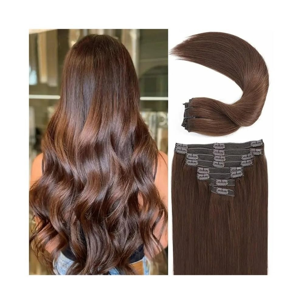 Hair Extensions #4 Chocolate Brown Clip in Hair Extensions Real Human Hair Extensions Soft Silky Straight Clip in Remy Hair Extensions for Women 8pcs 120g/set Hair Extensions Clip in(16inches 120g)