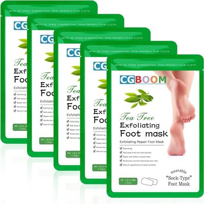 5 Pack Foot Peel Mask Exfoliating Foot Mask Feet Peeling Socks Foot SPA Treatment for Baby Soft Feet Hard Dead Skin Remover Callus Repair Rough Cracked Heels (Tea Tree)