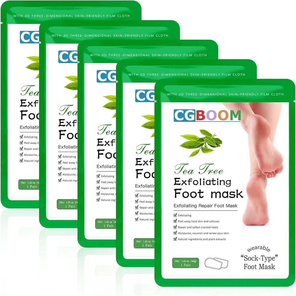 5 Pack Foot Peel Mask Exfoliating Foot Mask Feet Peeling Socks Foot SPA Treatment for Baby Soft Feet Hard Dead Skin Remover Callus Repair Rough Cracked Heels (Tea Tree)