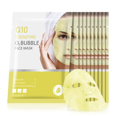 10 Sheets Coenzyme Q10 O2 Bubble Masks for Face, Bubble Face Mask Skincare for All Skin Types, Deep Cleansing Moisturizing Facial Mask Skin Care for Pores, Firming, Purifying, Sheet Masks for Spa