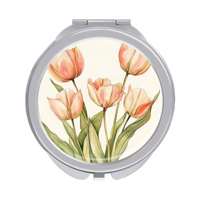 DuduYH Tulip Flowers Compact Mirror Watercolour Vintage Women Pocket Mirror,Girls Small Mirror for Purse, Portable Travel Makeup Mini Mirror 1x/2x Magnifying Compact Mirror