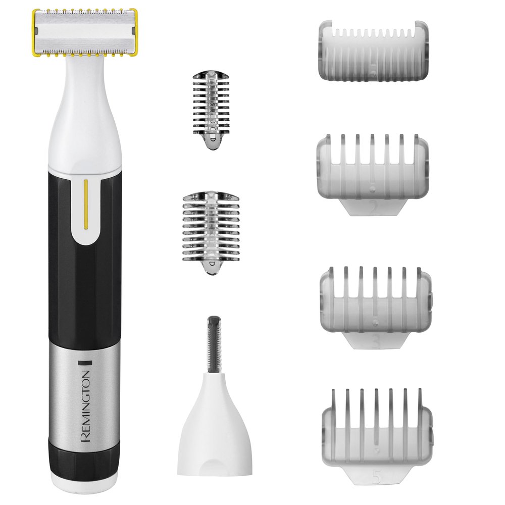 Remington Omniblade Face & Body Shaver for Men, 100% Waterproof, Rechargeable Razor with Removable Head, 35mm Main Blade + 7 Attachments (Adjustable Precision Stubble Combs & Micro Trimmer)