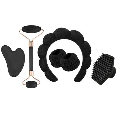 6pcs Facial Care Tools Set, Spa headband wristband and Silicone facial cleansing brush, Jade Roller and Gua Sha Tools Set, suitable for women's personal care and self-care gifts