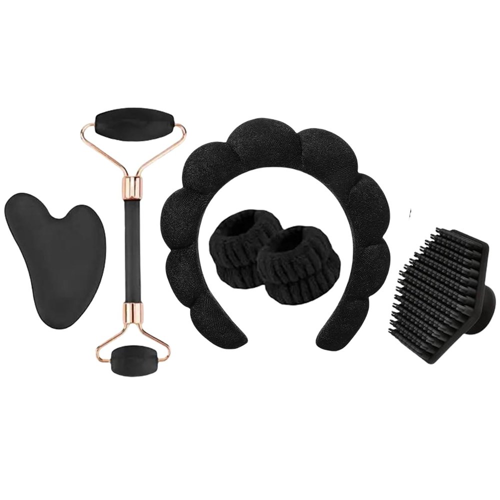 6pcs Facial Care Tools Set, Spa headband wristband and Silicone facial cleansing brush, Jade Roller and Gua Sha Tools Set, suitable for women's personal care and self-care gifts