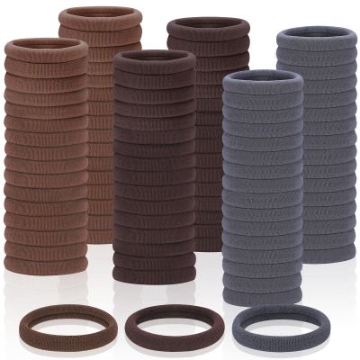 150 Pcs Seamless Elastic Hair Ties No Damage for Thick & Thin Hair, Ponytail Holders, Elastics, Soft Pony Tails Bands for Women, Dark Brown & Light Brown & Gray