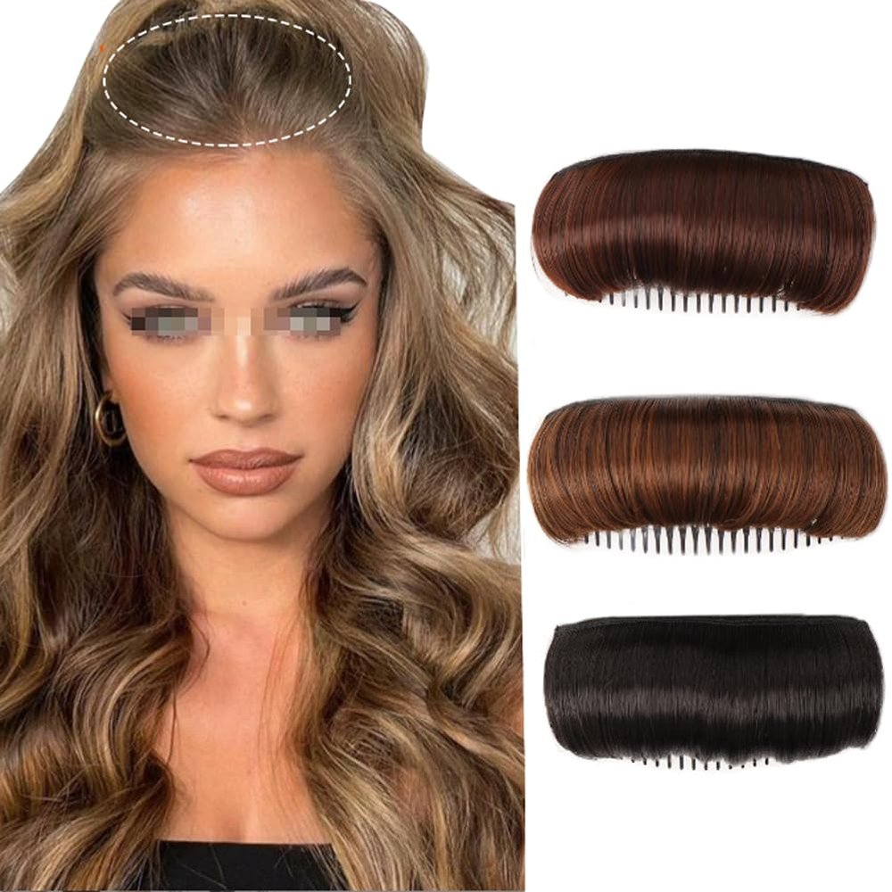 3PCS Womens Fluffy Hair Pad Invisible Hair Bump Clip False Hair Clips Increased Hair Pad Bump It Up Volume Hair Base Fluffy Princess Styling Insert Tool(3 Colors)