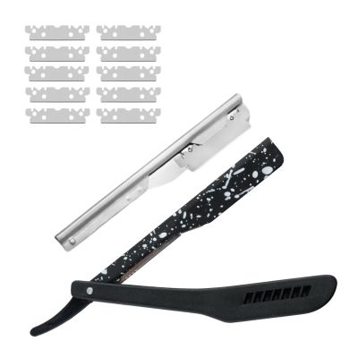Slide Out Razor for Men, Professional Classic Barber Straight Edge Razor with 10 Single Edge Blades, Manual Shaver Salon Quality Razor for Close Shaving (Black)