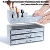 KEYPOWER Bling Diamond Makeup Organizers Drawer 2PCS set & Makeup Powder Empty Box with Powder Puff and Mirror White view 2