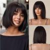 oulaer 13x4 Brazilian Remy Human Hair Wigs HD Lace Front Human Hair Wigs for Women Short Straight Natural Black Wig with Bangs Pre Plucked 150% Density 10Inch view 1