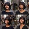 oulaer 13x4 Brazilian Remy Human Hair Wigs HD Lace Front Human Hair Wigs for Women Short Straight Natural Black Wig with Bangs Pre Plucked 150% Density 10Inch view 2