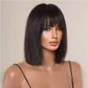 oulaer 13x4 Brazilian Remy Human Hair Wigs HD Lace Front Human Hair Wigs for Women Short Straight Natural Black Wig with Bangs Pre Plucked 150% Density 10Inch view 3