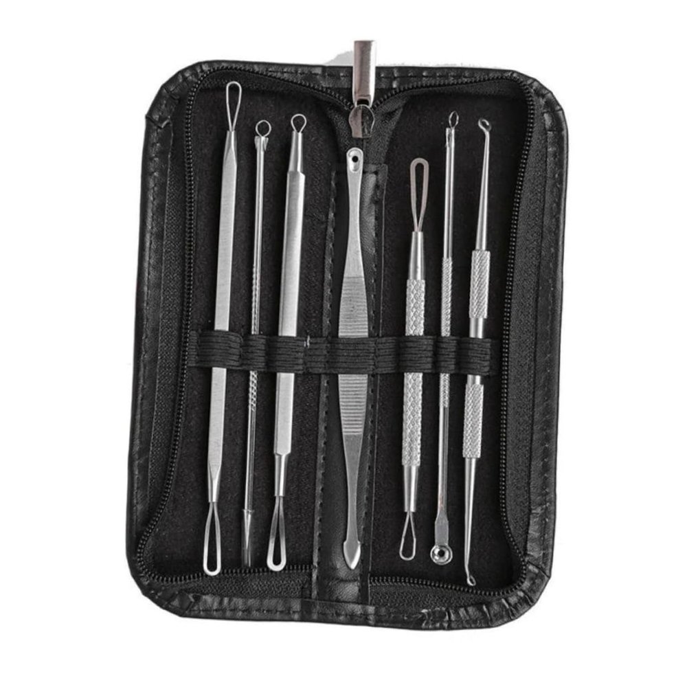 MOTHNUR Blackhead Tools Set 7pc Pimple Removal Kit Nose Spoon Loop Tips Blemish Extract
