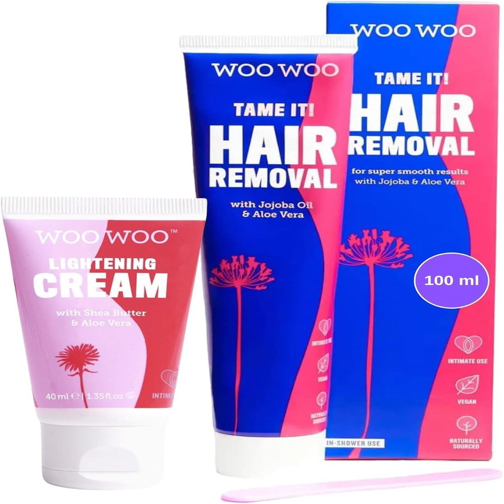 WooWoo It Takes Two! Natural Intimate Hair Removal Cream 100ml & Lighten It! Skin Brightening Cream 40ml