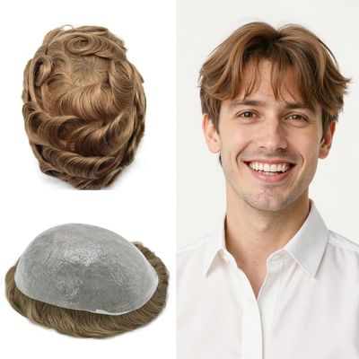 Healthlif Transparent Thin Skin Toupee For Men European Human Hair Pieces For Men 0.06mm Think Skin Hair Replacement System For Mens Hair System 8x10-100% light to Medium density20R#