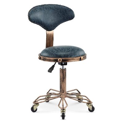 BSNANCA Adjustable Height Rolling Swivel Stool with Back 5 Wheels 360 Rotation PU Leather Seat Retro Industrial Style for Salon and Kitchen Heavy Duty Metal Base 50 64cm (J)