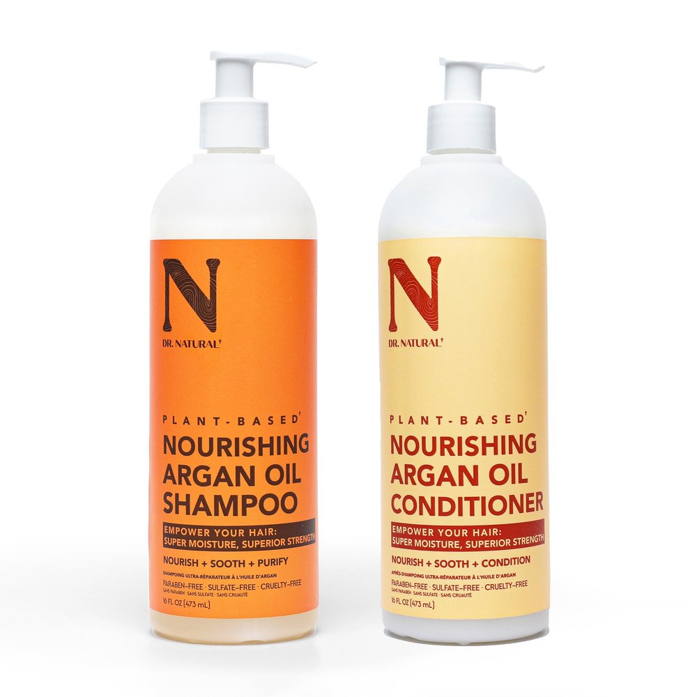 Dr. Natural Nourishing Argan Oil Shampoo and Conditioner - Hydrating and Clarifying to Control Frizz - 2 pc